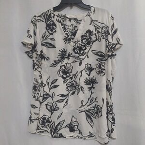 MAURICES Womens 1X Sheer Artistic Floral Blouse V Neck Sheer Flutter Sleeves